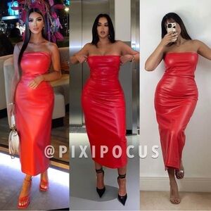 ZARA WOMAN NEW RED FAUX LEATHER STRAPLESS LONG... size medium